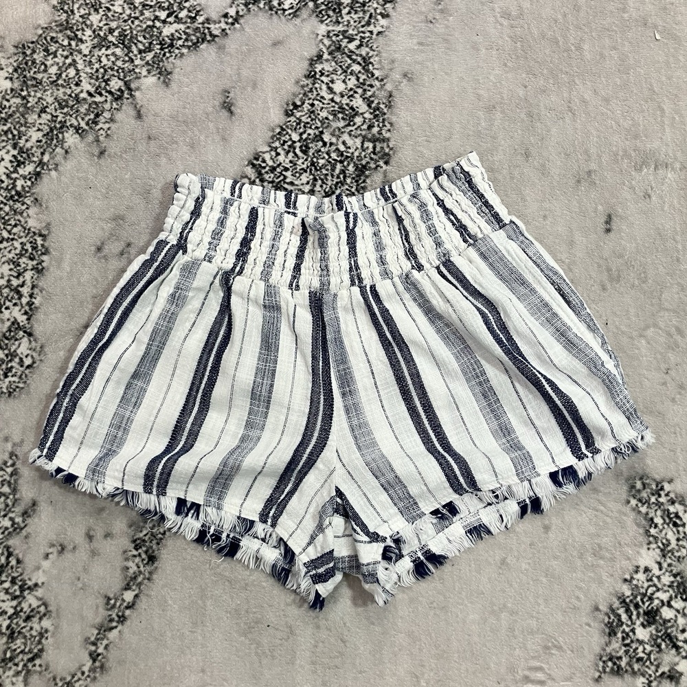 Cloth & Stone Womens S Blue White Striped Pull On Shorts Fringe Hem Coastal